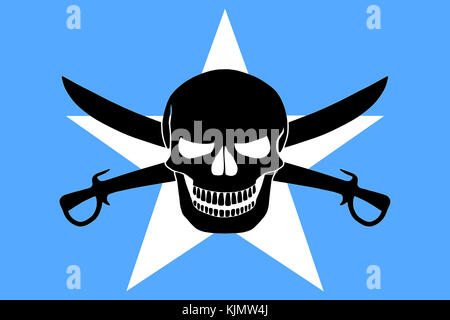 Somalian flag combined with the black pirate image of Jolly Roger with cutlasses Stock Photo