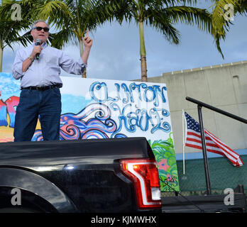 MIAMI, FL - OCTOBER 15: Celebration for Liberty City's Organizing Office Opening with Senator Tim Kaine and Pusha T in the parking lot of the Carrie P. Meek Entrepreneurial Education Center at Miami Dade College North Campus on October 15, 2016 in Miami , Florida.   People:  Tim Kaine Stock Photo