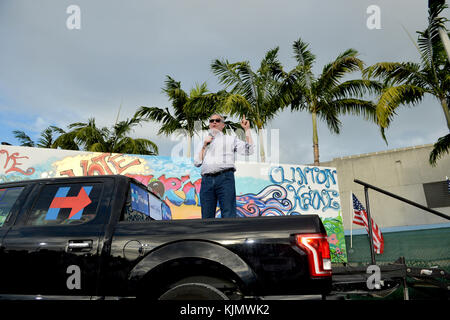 MIAMI, FL - OCTOBER 15: Celebration for Liberty City's Organizing Office Opening with Senator Tim Kaine and Pusha T in the parking lot of the Carrie P. Meek Entrepreneurial Education Center at Miami Dade College North Campus on October 15, 2016 in Miami , Florida.   People:  Tim Kaine Stock Photo