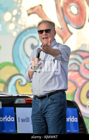 MIAMI, FL - OCTOBER 15: Celebration for Liberty City's Organizing Office Opening with Senator Tim Kaine and Pusha T in the parking lot of the Carrie P. Meek Entrepreneurial Education Center at Miami Dade College North Campus on October 15, 2016 in Miami , Florida.   People:  Tim Kaine Stock Photo