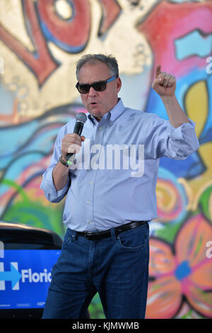 MIAMI, FL - OCTOBER 15: Celebration for Liberty City's Organizing Office Opening with Senator Tim Kaine and Pusha T in the parking lot of the Carrie P. Meek Entrepreneurial Education Center at Miami Dade College North Campus on October 15, 2016 in Miami , Florida.   People:  Tim Kaine Stock Photo