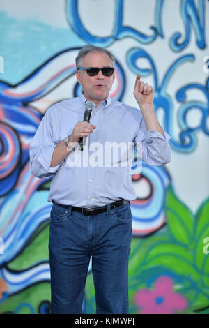 MIAMI, FL - OCTOBER 15: Celebration for Liberty City's Organizing Office Opening with Senator Tim Kaine and Pusha T in the parking lot of the Carrie P. Meek Entrepreneurial Education Center at Miami Dade College North Campus on October 15, 2016 in Miami , Florida.   People:  Tim Kaine Stock Photo