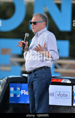 MIAMI, FL - OCTOBER 15: Celebration for Liberty City's Organizing Office Opening with Senator Tim Kaine and Pusha T in the parking lot of the Carrie P. Meek Entrepreneurial Education Center at Miami Dade College North Campus on October 15, 2016 in Miami , Florida.   People:  Tim Kaine Stock Photo