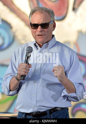 MIAMI, FL - OCTOBER 15: Celebration for Liberty City's Organizing Office Opening with Senator Tim Kaine and Pusha T in the parking lot of the Carrie P. Meek Entrepreneurial Education Center at Miami Dade College North Campus on October 15, 2016 in Miami , Florida.   People:  Tim Kaine Stock Photo