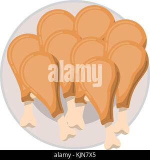 chicken thighs on dish in colorful silhouette on white background Stock Vector