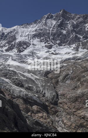 The high ridges of Allalinhorn and its glaciers, above Saas-Fee, Switzerland. Stock Photo