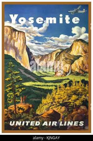 Vintage Travel Poster YOSEMITE by United Airlines USA 1945 Joseph Feher Stock Photo