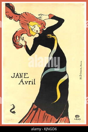 'Jane Avril'  1890's Toulouse Lautrec Lithograph  'Jane Avril' (9 June 1868 – 17 January 1943) was a French can-can dancer made famous by Henri de Toulouse-Lautrec through his paintings Stock Photo