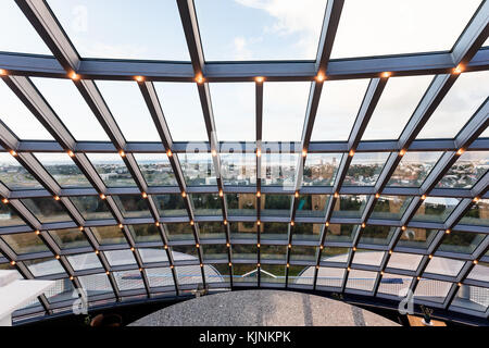 REYKJAVIC, ICELAND - SEPTEMBER 7, 2017: view of Reykjavik city from glass dome on Observation Deck of Perlan Museum in evening. The Perlan Museum of W Stock Photo