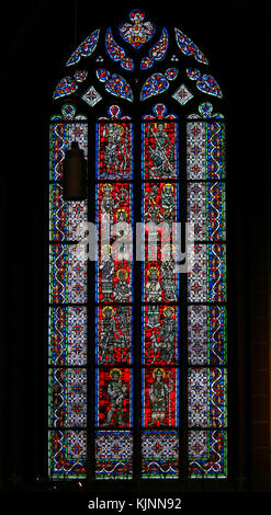 Stained Glass in Wormser Dom in Worms, Germany, depicting various Catholic Saints Stock Photo