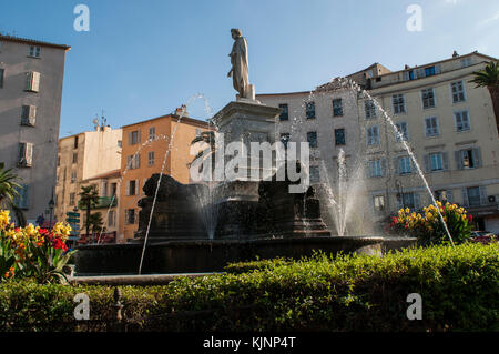 Ajaccio: details of Napoleon as First Consul, the statue made in 1804 by Francesco Massimiliano Laborer, part of the Four Lions Fountain in Place Foch Stock Photo