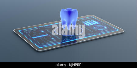 futuristic app interface for medical and scientific purpose - tooth scanner (3d render) Stock Photo