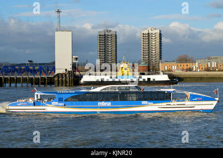 Jupiter Clipper part of the MBNA Thames Clippers fleet operating river bus service on the River Thames in London Stock Photo
