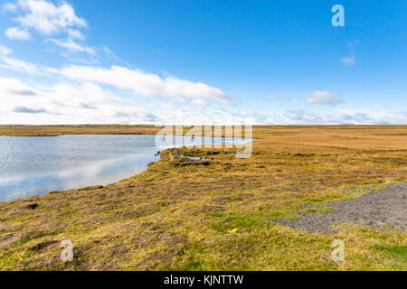 travel to Iceland - tundra landscape near Leirvogsvatn lake in Iceland in sunny september day Stock Photo