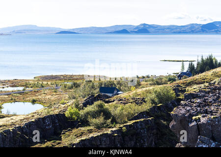 travel to Iceland - view of Thingvallavatn lake in Thingvellir national park in september Stock Photo