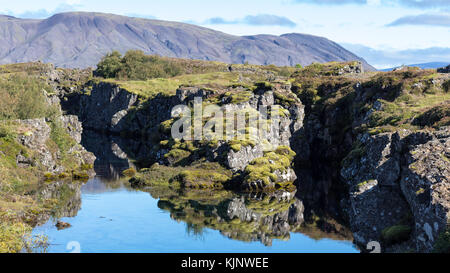 travel to Iceland - view of Silfra fault in valley of Thingvellir national park in september Stock Photo