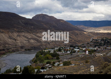 View of a small town, Ashcroft, by the Thompson River in the interior of British Columbia, Canada. Stock Photo