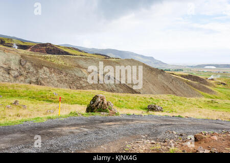 travel to Iceland - country road in Hveragerdi Hot Spring River Trail area in september Stock Photo