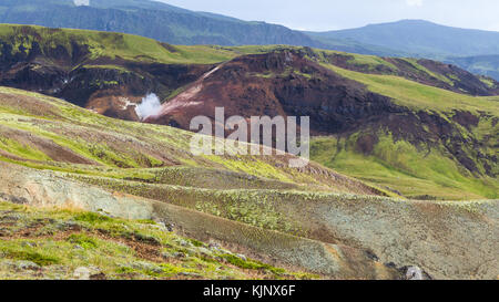 travel to Iceland - mountains slopes in Hveragerdi Hot Spring River Trail area in september Stock Photo