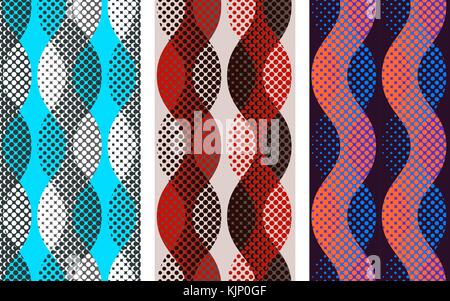 Abstract seamless pattern set. Pixelated waves motif background geometric shapes. Print imitation illustration Stock Vector