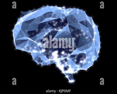 Neural network. Computer illustration of the brain's neural network represented by lines polygons and flashes. A neural network is made up of nerve cells (neurons). Stock Photo