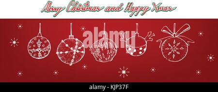 Illustration Hand Drawn Sketch of Various Style of Lovely Christmas Balls or Christmas Ornaments Hanging on The Air, One of The Most Often Seen Symbol Stock Vector