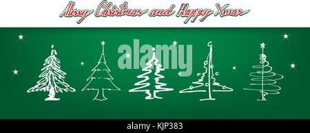 Illustration Hand Drawn Sketch of Various Style of Lovely Christmas Trees, Sign for Start Christmas Celebration. . Stock Vector