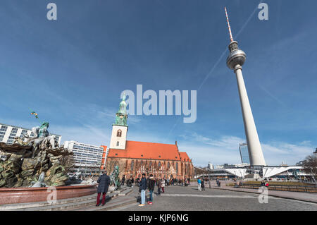 View on TV tower and St Mary's church in the city center. Berlin Stock Photo