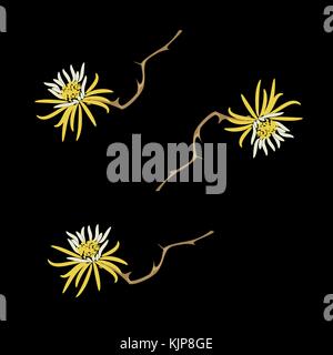 Fun colourful flower in seamless pattern flowers on black Stock Vector