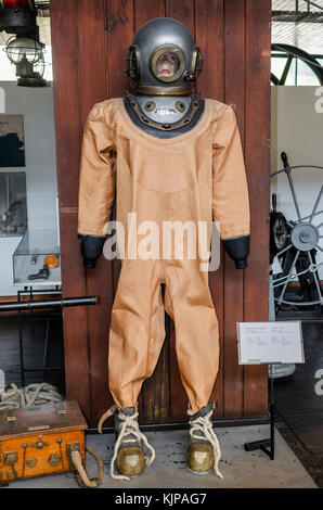 ZAGREB, CROATIA - JULY 18, 2017: Vintage suit of a diver. Technical Museum in Zagreb Croatia. Stock Photo