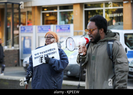 London, UK. 25th Nov, 2017. 25th Nov, 2017. Protest outside Brixton police station to remember Ricky Bishop, who died whilst in police custody on 22nd November, 2001. Penelope Barritt/Alamy Live News Credit: Penelope Barritt/Alamy Live News Stock Photo