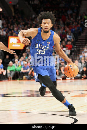 Portland, Oregon, USA. 26th Nov, 2017. November 26, 2017: Duke Blue Devils forward Marvin Bagley III (35) during the PK80 NCAA Basketball Tournament basketball game between the Duke Blue Devils and the Florida Gators at the Moda Center, Portland, Oregon. Larry C. Lawson/CSM Credit: Cal Sport Media/Alamy Live News Stock Photo