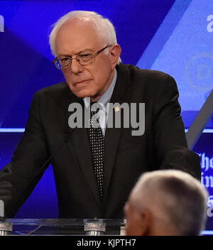 MIAMI, FL - MARCH 9: (Embargoed Till 03/11/2016) Democratic presidential candidates Senator Bernie Sanders (D-VT) and Democratic presidential candidate Hillary Clinton are seen before the Univision News and Washington Post Democratic Presidential Primary Debate on the Miami Dade College Kendall Campus on March 9, 2016 in Miami, Florida  People:  Bernie Sanders Stock Photo