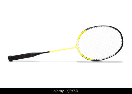 Yellow Graphite badminton racket isolated on white background Stock Photo