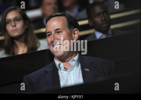 CLEVELAND, OH - JULY 19: Rick Santorum on the second day of the Republican National Convention on July 19, 2016 at the Quicken Loans Arena in Cleveland, Ohio. An estimated 50,000 people are expected in Cleveland, including hundreds of protestors and members of the media.  People:  Rick Santorum Stock Photo