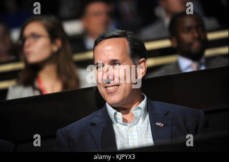 CLEVELAND, OH - JULY 19: Rick Santorum on the second day of the Republican National Convention on July 19, 2016 at the Quicken Loans Arena in Cleveland, Ohio. An estimated 50,000 people are expected in Cleveland, including hundreds of protestors and members of the media.  People:  Rick Santorum Stock Photo