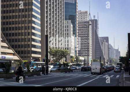 Paulista Avenue - São Paulo - The financial center in São Paulo city and also the place of the TV and Radio stations towers. Stock Photo