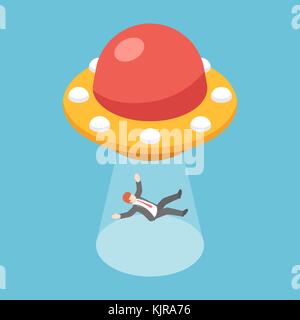 Flat 3d isometric businessman abducted by ufo Stock Vector