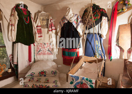 interior of the Ukrainian house authentic embroidery and decoration of the house Stock Photo