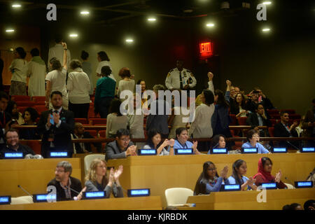 NEW YORK, NY - OCTOBER 21: Director Patty Jenkins and actors Gal Gadot and Lynda Carter attend the Wonder Woman UN Ambassador Ceremony at United Nations on October 21, 2016 in New York City   People:  Atmosphere Stock Photo