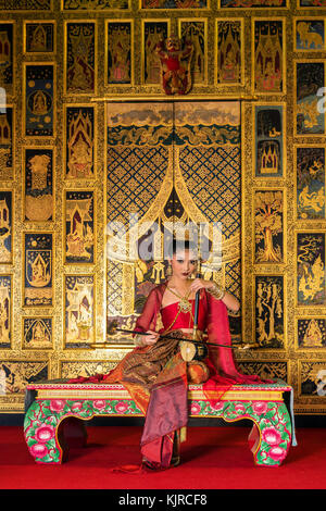 Khon, pantomime performances action of Thailand, a kind of Thai drama at Ayutthaya temple, performing action concept Stock Photo