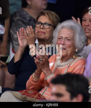 MIAMI, FL - JUNE 15: Former Florida Governor Jeb Bush announces his candidacy for the 2016 Republican Presidential nomination during a rally at Miami Dade College on June 15, 2015 in Miami, Florida.    People:  Barbara Bush Stock Photo