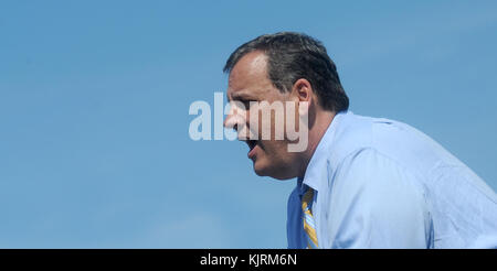 BELMAR, NJ - MAY 29: Gov. Chris Christie is paying a visit to the shore to promote summer tourism in New Jersey one week after the Memorial Day holiday weekend. on May 29, 2015 in Madrid, Spain.  People:  Gov. Chris Christie Stock Photo