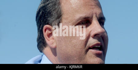 BELMAR, NJ - MAY 29: Gov. Chris Christie is paying a visit to the shore to promote summer tourism in New Jersey one week after the Memorial Day holiday weekend. on May 29, 2015 in Madrid, Spain.  People:  Gov. Chris Christie Stock Photo