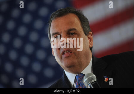 WHIPPING, NJ - MARCH 24:  New Jersey Gov. Chris Christie holds a town-hall meeting,  at the Hanover Township Community Center in Whippany New Jersey on March 24, 2014 in Whippany, New Jersey.   People:  Gov. Chris Christie Stock Photo