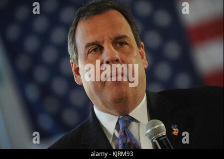 WHIPPING, NJ - MARCH 24:  New Jersey Gov. Chris Christie holds a town-hall meeting,  at the Hanover Township Community Center in Whippany New Jersey on March 24, 2014 in Whippany, New Jersey.   People:  Gov. Chris Christie Stock Photo