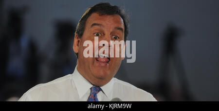 WHIPPING, NJ - MARCH 24:  New Jersey Gov. Chris Christie holds a town-hall meeting,  at the Hanover Township Community Center in Whippany New Jersey on March 24, 2014 in Whippany, New Jersey.   People:  Gov. Chris Christie Stock Photo