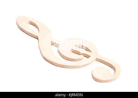 Wooden treble clef sign isolated on white background Stock Photo