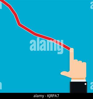 Show finger crisis chart. Vector finance market crisis chart, graph or diagram stock economy illustration Stock Vector