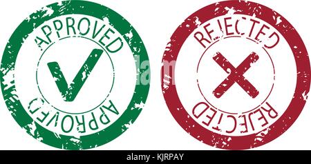 Approved and rejected stamp seal color. Vector imprint rubber label approval and denied illustration Stock Vector